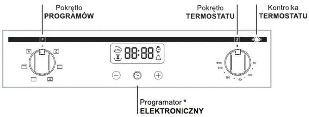 Pokrętło PROGRAMÓW Pokrętło TERMOSTATU Kontrolka TERMOSTATU Programator * ELEKTRONICZNY