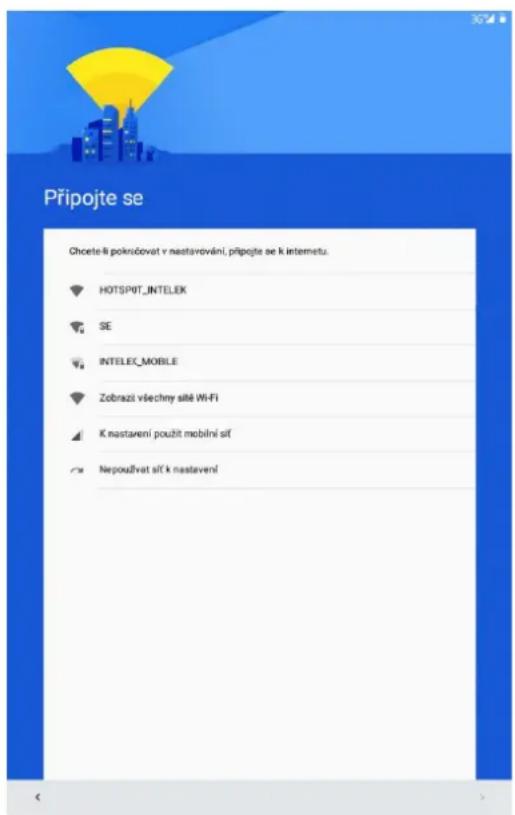 Připojte se Choete li pokričovat v nastavování, připojte se k internetu. HOTSP01T_INTELEK SE INTELEC_MOBILE Zobraži všechny sitě Wi-Fi K nastavení použit mobilní sit Nepoužvat sit'k nastavení