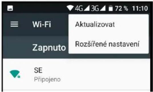 Wi-Fi Zapnuto Aktualizovat Rozšířené nastavení SE Připojeno