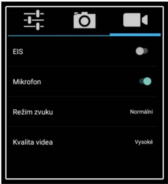 EIS Mikrofon Režim zvuku Normální Kvalita video Vysoké