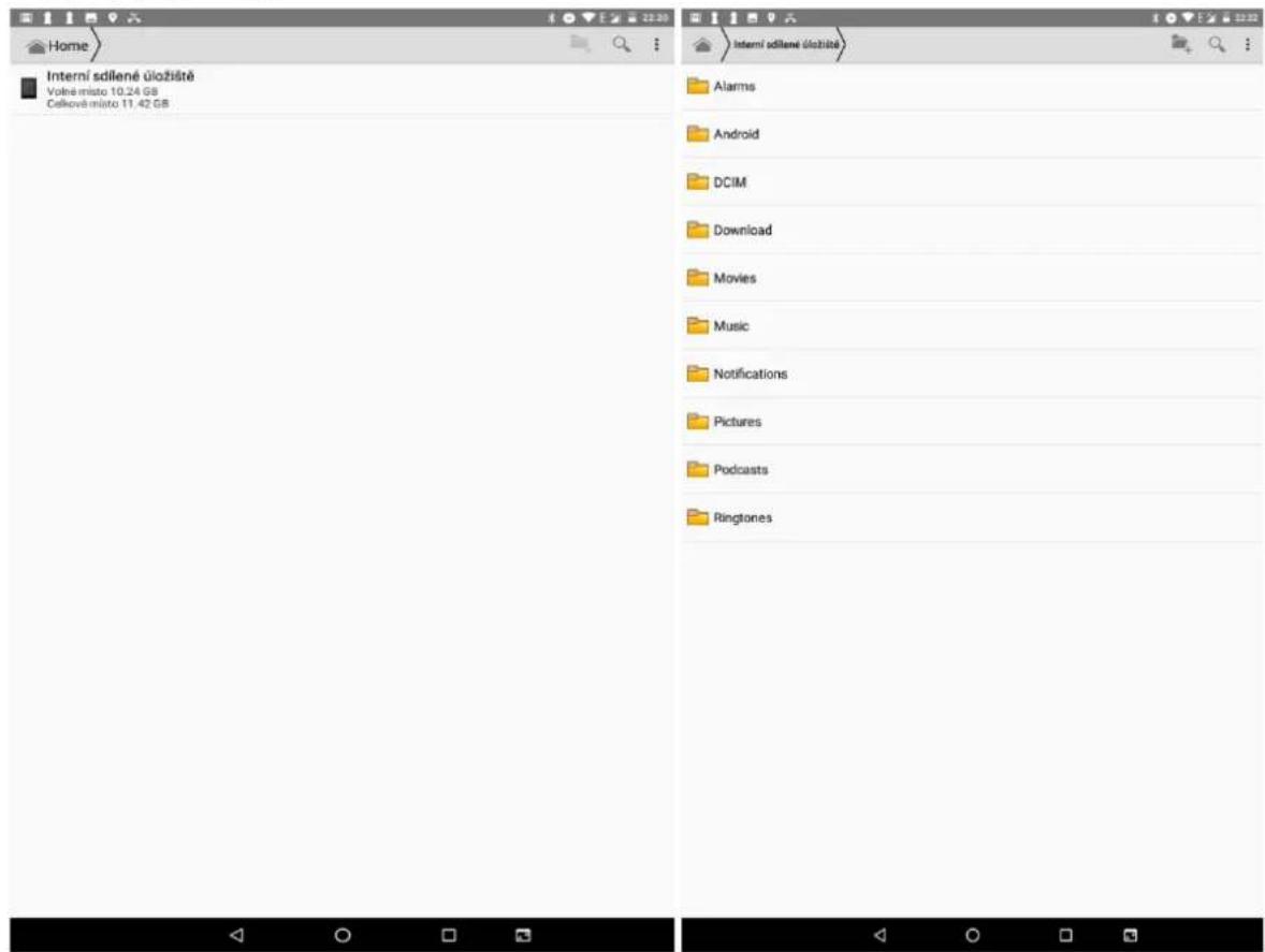 Home Interní sdilené uložistě Volné místo 10.24 GB Celková místo 11.42 GB Interní sdilené uložistě Alarms Android DCIM Download Movies Music Notifications Pictures Podcasts Ringtones