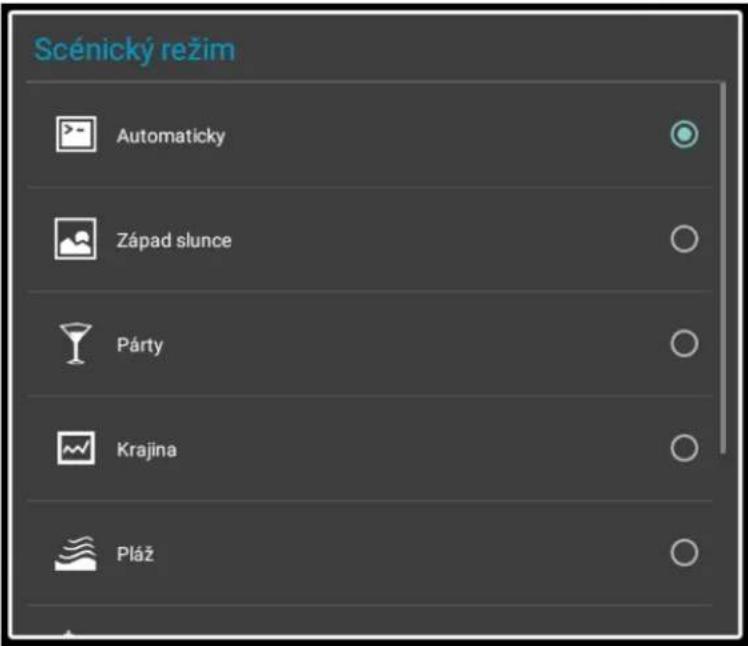 Scénický režim Automaticky Západ slunce Párty Krajina Plázž