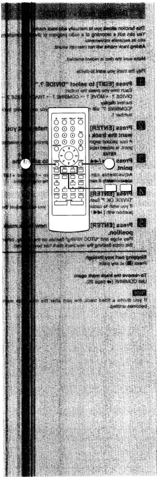 Scanned text of a vintage remote control interface with Chinese and English annotations, showing function callouts and navigation instructions.