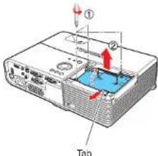 Diagram of a projector with labeled components and directional arrows indicating motion or movement