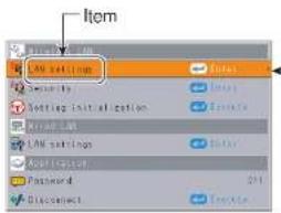 Item LAN settings Security Setting initialization Spread LAN LAN settings Password 211 Disconnect