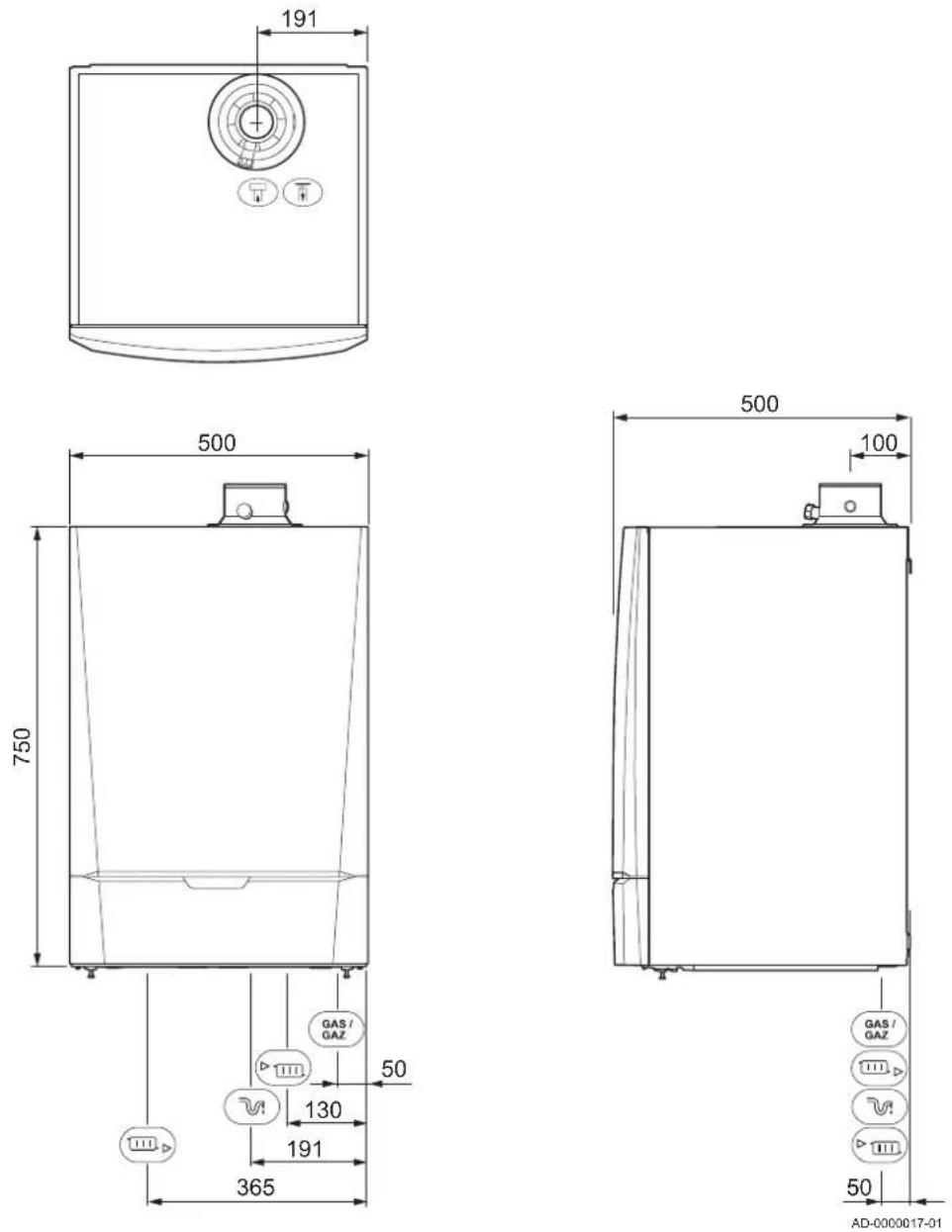 Remeha Quinta Pro 55 - Dimensions and connections - 1