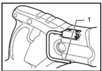 Technical diagram of a firearm component with labeled parts, showing internal structure and part number 1