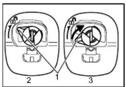 Diagram showing two mechanical components with labeled parts and directional arrows indicating motion or force directions.