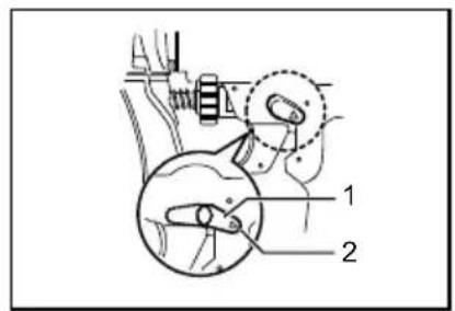 Technical diagram of a mechanical device with labeled parts 1 and 2
