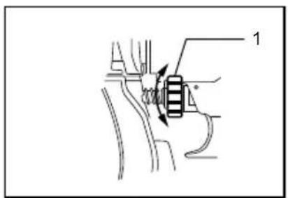 Technical diagram showing a mechanical component with labeled part '1' and directional arrow indicating motion or movement.