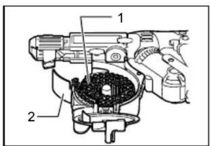 Technical diagram of a mechanical assembly with labeled parts 1 and 2
