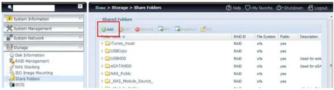 Thecus N12000PRO - Adding Folders - 1