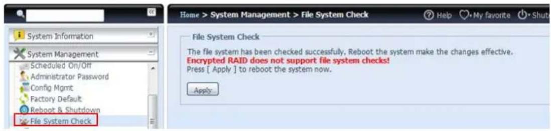 Thecus N12000PRO - File System Check - 1