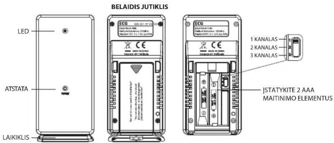 BELAIDIS JUTIKLIS LED ATSTATA LAIKIKLIS ECG MS 001 W 35 00 ECG ECG 1 KANALAS 2 KANALAS 3 KANALAS ISTATYKITE 2 AAA MAITINIMO ELEMENTUS