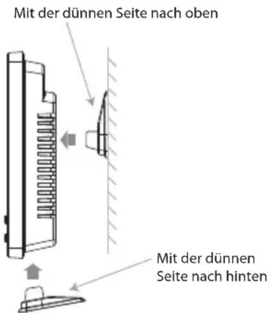 Mit der dünnen Seite nach oben Mit der dünnen Seite nach hinten