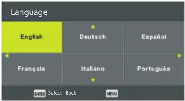 Language English Deutsch Español Français Italiano Português ENTER Select Back MENU