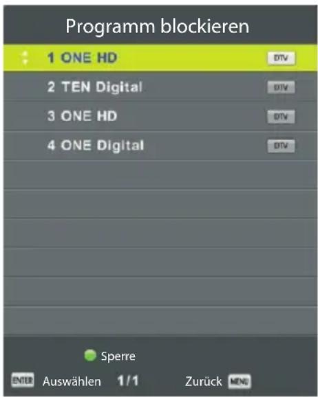 Programm blockieren 1 ONE HD 2 TEN Digital 3 ONE HD 4 ONE Digital Sperre ENFD Auswählen 1/1 Zurück MNC