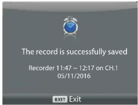 The record is successfully saved Recorder 11:47 ~ 12:17 on CH.1 05/11/2016 EXIT Exit