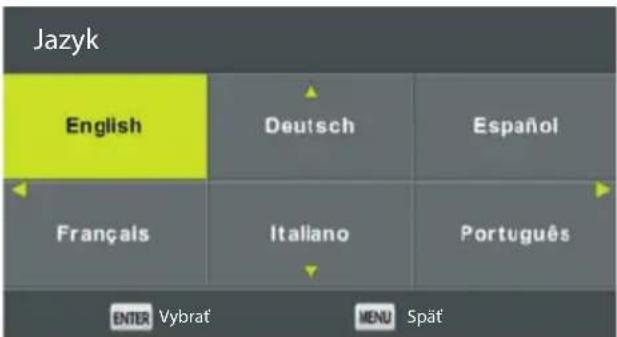 Jazyk English Deutsch Español Français Italiano Português ENTER Vybrat MENU Spät