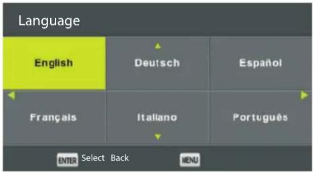 Language English Deutsch Español Français Italiano Português ENTER Select Back MENU
