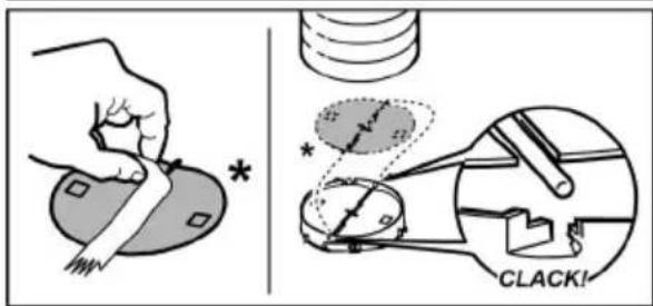 Diagram illustrating clamping technique with hand tool, magnified view, and labeled clack mechanism