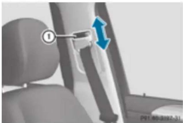 Mercedes-Benz GL 450 (2015) - Fastening and adjusting the seat belts - 2