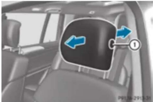 Mercedes-Benz GL 450 (2015) - Adjusting the fore/aft position of the head restraint - 1