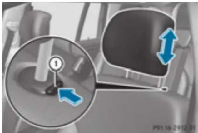 Mercedes-Benz GL 450 (2015) - Adjusting the head restraint height - 1