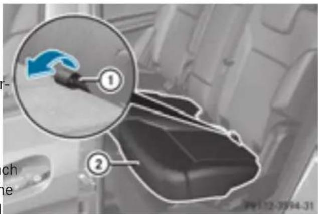 Mercedes-Benz GL 450 (2015) - Folding the rear bench seat forwards - 1