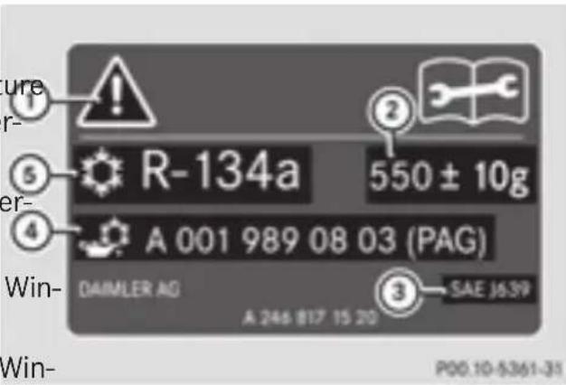 Mercedes-Benz GL 450 (2015) - Refrigerant instruction label - 1