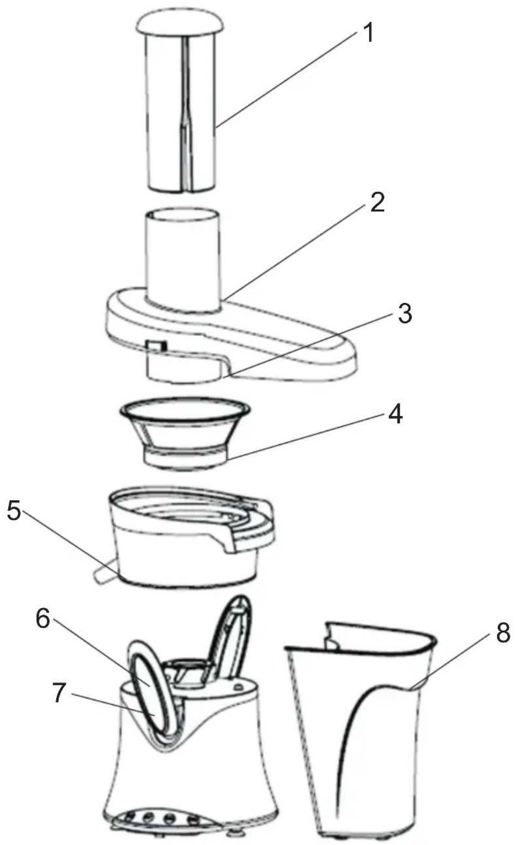 Exploded diagram of a kitchen appliance with numbered parts for identification