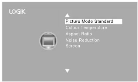 LOGIK Picture Mode Standard Colour Temperature Aspect Ratio Noise Reduction Screen