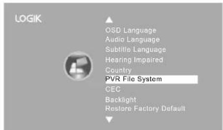 LOGIK OSD Language Audio Language Subtitle Language Hearing Impaired Country PVR File System CEC Backlight Restore Factory Default