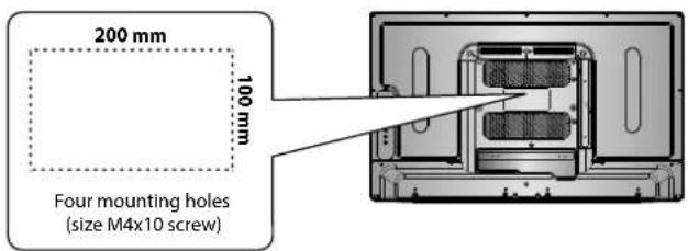 200 mm 100 mm Four mounting holes (size M4x10 screw)