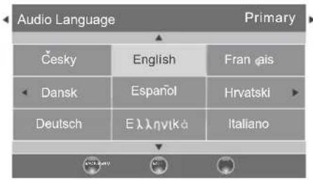Audio Language Primary Česky English Français Dansk Espanöl Hrvatski Deutsch Eλληνικά Italiano