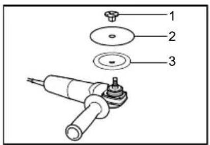 Technical diagram of a mechanical device with numbered parts labeled 1, 2, and 3