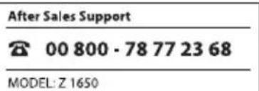 After Sales Support 00 800 - 78 77 23 68 MODEL: Z 1650