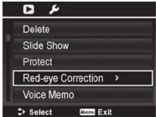 Delete Slide Show Protect Red-eye Correction > Voice Memo Select Menu Exit