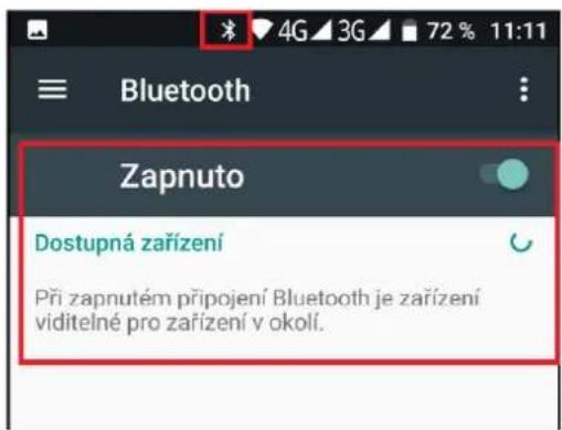 Zapnuto Dostupná zařízení Při zapnutém připojení Bluetooth je zařízení viditelné pro zařízení v okolí.