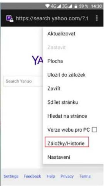 https://search.yahoo.com/?.1 Aktualizovat Zastavit Plocha Uložit do záložek Zavřit Sdílet stránku Hledat na stránce Verze webu pro PC □ Záložky/Historie Nastavení Settings Feedback Help Privacy Terms