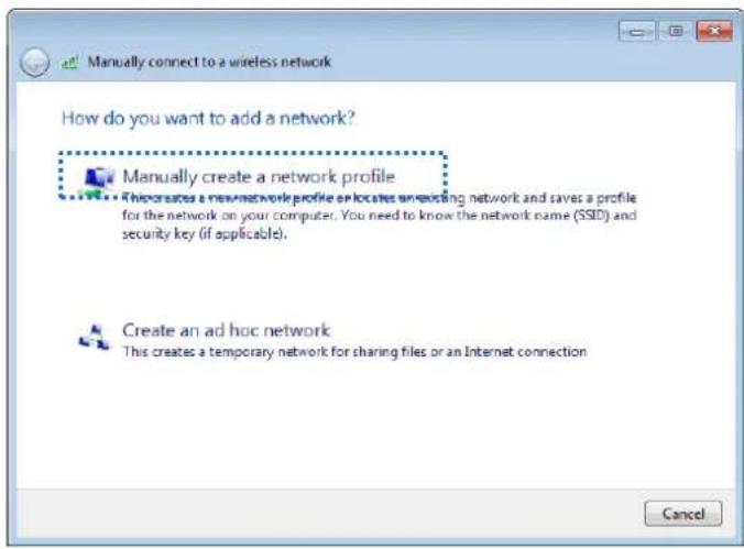 Tenda W9 - Step 3 Click Manually create a network prole. - 1