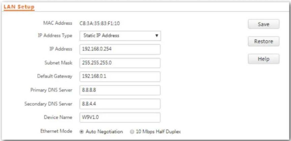Tenda W9 - LAN Setup - 1