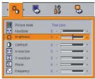 Picture node Keystone Brightness Contrast H-position V-position Phase Frequency True color 0 0 0 0 0 0 0