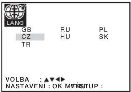 LANG GB RU PL CZ HU SK TR VOLBA : ▲▼◀▶ NASTAVENÍ : OK MEN'STUP :