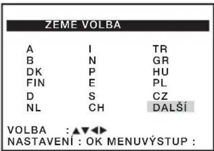 ZEME VOLBA A I TR B N GR DK P HU FIN E PL D S CZ NL CH DALŠÍ VOLBA :▲▼◄► NASTAVENÍ : OK MENUVÝSTUP :