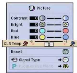 Picture Contrast 0 Bright 0 Red 0 Blue 0 CLR Temp -3 0 +3 Reset Signal Type Progressive Mode 3D