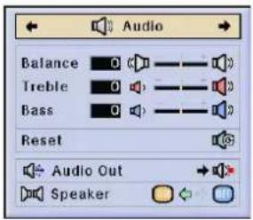 Audio Balance 0 Treble 0 Bass 0 Reset Audio Out Speaker