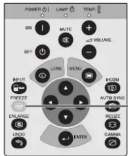 POWER LAMP TEMP ON MUTE VOLUME OFF LENS MENU INPUT FREEZE ENLARGE UNDO ENTER HCOM AUTO SYNC RESIZE GAMMA