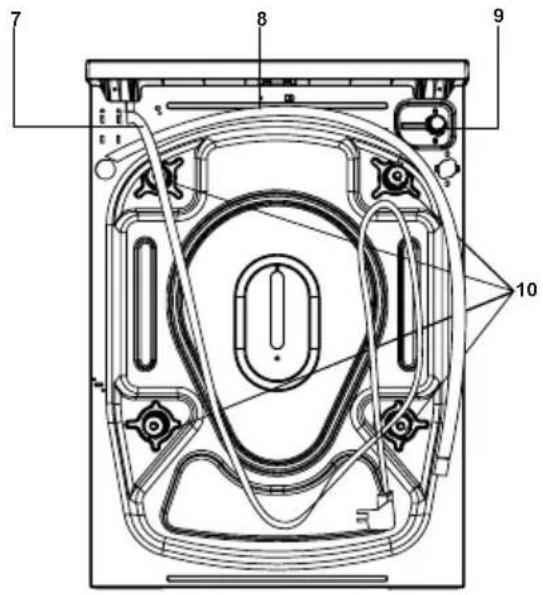 Technical diagram of a device casing with numbered components and internal wiring annotations