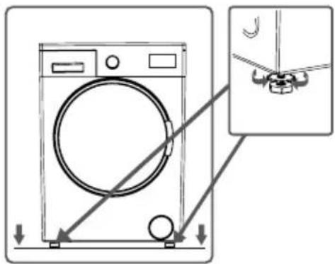Diagram showing a washing machine with a close-up view of its internal components, including a close-up detail and directional arrows.